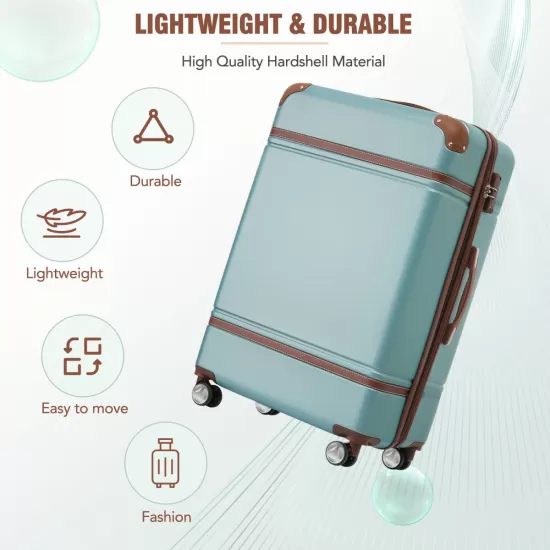 Hardshell Luggage with TSA lock , 24 Inch Expandable Lightweight Suitcase with Spinner Wheels, Single Vintage Luggage,Green Hardshell Luggage with TSA lock , 24 Inch Expandable Lightweight Suitcase with Spinner Wheels, Single Vintage Luggage,Green