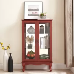 2 Doors Curio Cabinet with Tempered Glass Doors, Curio Cabinets with Mirrored Back Panel and Adjustable Shelves, Lighted Display Cabinet for Home, Office Light Bulb Included Cherry 2 Doors Curio Cabinet with Tempered Glass Doors, Curio Cabinets with Mirrored Back Panel and Adjustable Shelves, Lighted Display Cabinet for Home, Office Light Bulb Included Cherry