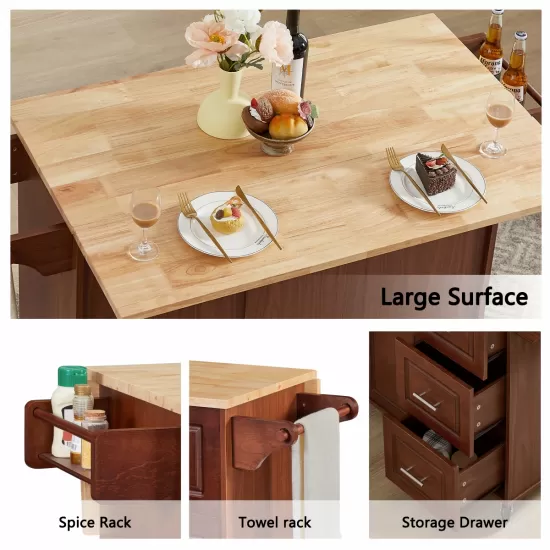 Kitchen Island with Drop Leaf Countertop, Rolling Kitchen Island Cart , Barn Door Kitchen Island Table with Storage Cabinet and Tower Rack, Island Table On Wheels for Kitchen, Retro Brown Kitchen Island with Drop Leaf Countertop, Rolling Kitchen Island Cart , Barn Door Kitchen Island Table with Storage Cabinet and Tower Rack, Island Table On Wheels for Kitchen, Retro Brown