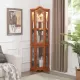 Curio Cabinet Lighted Glass Display Curio Cabinet w/Tempered Glass Doors and Shelves, Crown Corner Cabinet with Bulb, Corner Storage Decoration for Living room and Bedroom OAK Curio Cabinet Lighted Glass Display Curio Cabinet w/Tempered Glass Doors and Shelves, Crown Corner Cabinet with Bulb, Corner Storage Decoration for Living room and Bedroom OAK