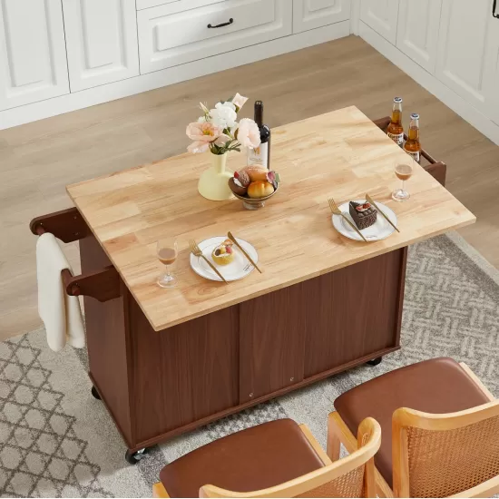 Kitchen Island with Drop Leaf Countertop, Rolling Kitchen Island Cart , Barn Door Kitchen Island Table with Storage Cabinet and Tower Rack, Island Table On Wheels for Kitchen, Retro Brown Kitchen Island with Drop Leaf Countertop, Rolling Kitchen Island Cart , Barn Door Kitchen Island Table with Storage Cabinet and Tower Rack, Island Table On Wheels for Kitchen, Retro Brown