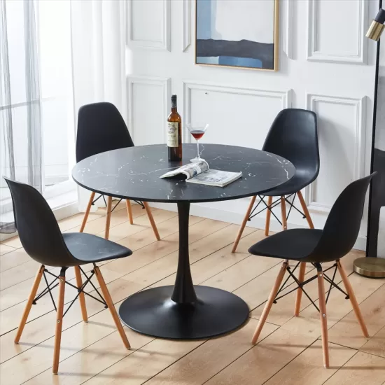 42.1 InchBlack Tulip Table Mid-century Dining Table for 4-6 people With Round Mdf Table Top, Pedestal Dining Table, End Table Leisure Coffee Table 42.1 InchBlack Tulip Table Mid-century Dining Table for 4-6 people With Round Mdf Table Top, Pedestal Dining Table, End Table Leisure Coffee Table