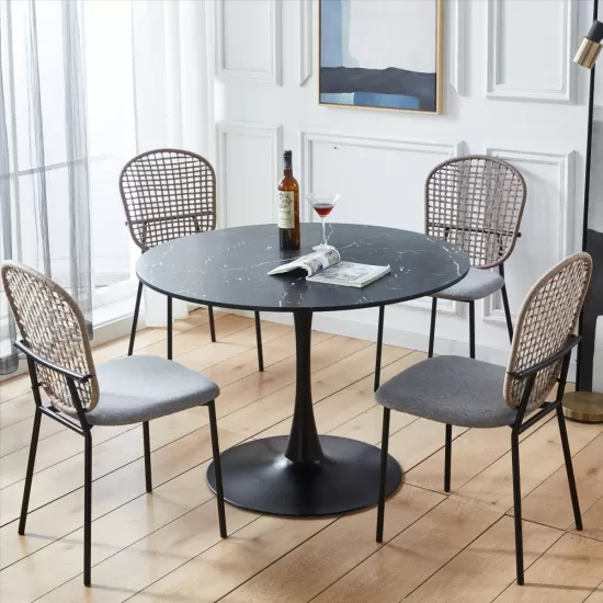 42.1 InchBlack Tulip Table Mid-century Dining Table for 4-6 people With Round Mdf Table Top, Pedestal Dining Table, End Table Leisure Coffee Table 42.1 InchBlack Tulip Table Mid-century Dining Table for 4-6 people With Round Mdf Table Top, Pedestal Dining Table, End Table Leisure Coffee Table