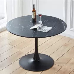 42.1 InchBlack Tulip Table Mid-century Dining Table for 4-6 people With Round Mdf Table Top, Pedestal Dining Table, End Table Leisure Coffee Table