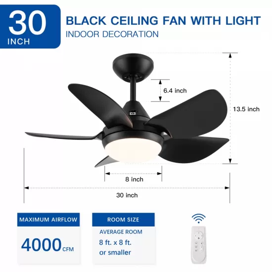 30 In Intergrated LED Ceiling Fan Lighting with Matte Black ABS Blade 30 In Intergrated LED Ceiling Fan Lighting with Matte Black ABS Blade