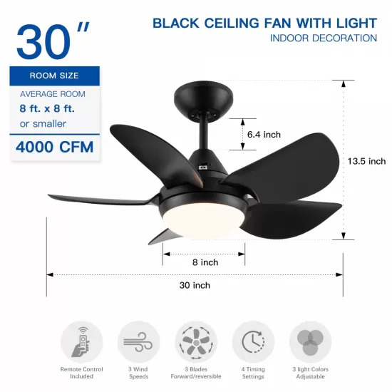 30 In Intergrated LED Ceiling Fan Lighting with Matte Black ABS Blade 30 In Intergrated LED Ceiling Fan Lighting with Matte Black ABS Blade