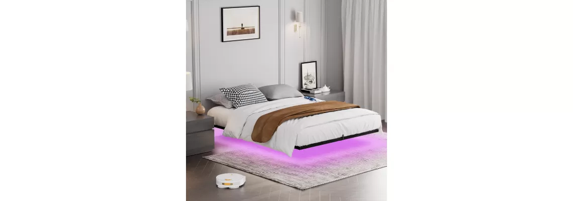 Floating Queen Bed Frame with LED Lights and Charging Station – Only $92.39 Floating Queen Bed Frame with LED Lights and Charging Station – Only $92.39