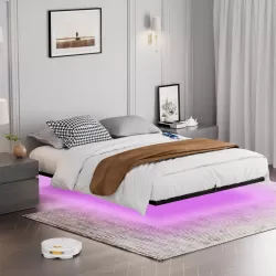 Floating Bed Frame Queen Size with LED Lights & charging station, Metal Platform Queen Bed, 79.9'' L x 60.2'' W x 7.9'' H. Floating Bed Frame Queen Size with LED Lights & charging station, Metal Platform Queen Bed, 79.9'' L x 60.2'' W x 7.9'' H.