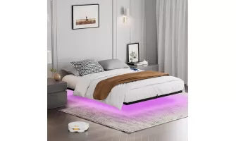 Floating Queen Bed Frame with LED Lights and Charging Station – Only $92.39