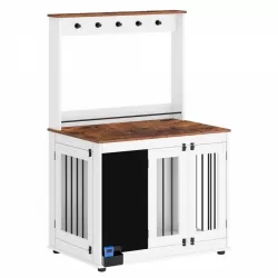 Dog crate,Graffiti dog cage, kennel with double doors, crate interior furniture, heavy wooden dog cage, large dog, white