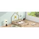 Wood Full Size House Platform Bed with Guardrail, Natural Wood Full Size House Platform Bed with Guardrail, Natural