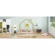 Wood Full Size House Platform Bed with Guardrail, Natural Wood Full Size House Platform Bed with Guardrail, Natural