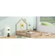 Wood Full Size House Platform Bed with Guardrail, Natural Wood Full Size House Platform Bed with Guardrail, Natural