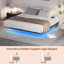 Floating Bed Frame Queen Size with LED Lights & charging station, Metal Platform Queen Bed, 79.9'' L x 60.2'' W x 7.9'' H. Floating Bed Frame Queen Size with LED Lights & charging station, Metal Platform Queen Bed, 79.9'' L x 60.2'' W x 7.9'' H.