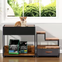 Pet Step Window Perch,Bunk Beds Window Perch for Dogs Bedside Lounge Elevated Dog Bed Multi-Level Platform with sponge, Non-Slip Pad and Storage,Vintage Pet Step Window Perch,Bunk Beds Window Perch for Dogs Bedside Lounge Elevated Dog Bed Multi-Level Platform with sponge, Non-Slip Pad and Storage,Vintage