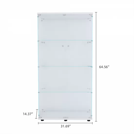 Lighted Two Door Glass Cabinet Glass Display Cabinet with 4 Shelves, White Lighted Two Door Glass Cabinet Glass Display Cabinet with 4 Shelves, White