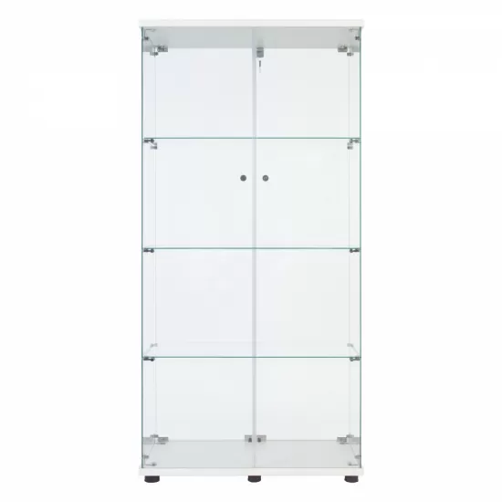Lighted Two Door Glass Cabinet Glass Display Cabinet with 4 Shelves, White Lighted Two Door Glass Cabinet Glass Display Cabinet with 4 Shelves, White