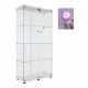 Lighted Two Door Glass Cabinet Glass Display Cabinet with 4 Shelves, White Lighted Two Door Glass Cabinet Glass Display Cabinet with 4 Shelves, White