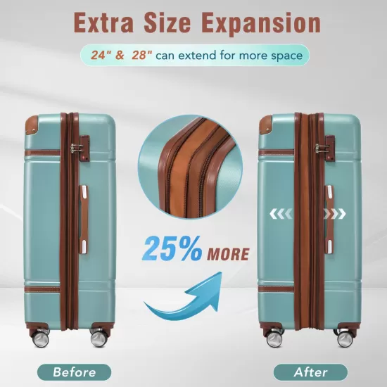 Hardshell Luggage Sets 3 Pieces 20 Inch+24 Inch Luggages and Cosmetic Case Spinner Suitcase with TSA Lock Lightweight,Green Hardshell Luggage Sets 3 Pieces 20 Inch+24 Inch Luggages and Cosmetic Case Spinner Suitcase with TSA Lock Lightweight,Green
