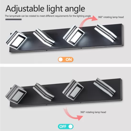 LED Modern Black Vanity Lights, 4-Lights Acrylic Matte Black Bathroom Vanity Lights Over Mirror LED Modern Black Vanity Lights, 4-Lights Acrylic Matte Black Bathroom Vanity Lights Over Mirror