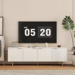 White Modern TV Stand Fluted 68 Inch with Power Outlet, Entertainment Center with Storage Doors, TV Console Media Cabinet,  for 55+ Inch TV, Living Room