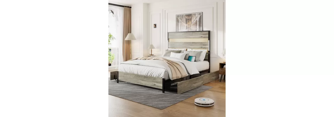 Queen Size Bed Frame with Headboard, Storage Drawers, and LED Lights – No Box Spring Needed
Queen Size Bed Frame with Headboard, Storage Drawers, and LED Lights – No Box Spring Needed