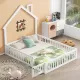 Wood Full Size House Platform Bed with Guardrail, White Wood Full Size House Platform Bed with Guardrail, White