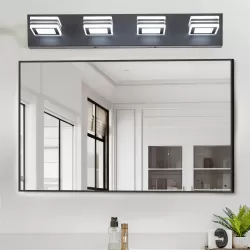 LED Modern Black Vanity Lights, 4-Lights Acrylic Matte Black Bathroom Vanity Lights Over Mirror LED Modern Black Vanity Lights, 4-Lights Acrylic Matte Black Bathroom Vanity Lights Over Mirror