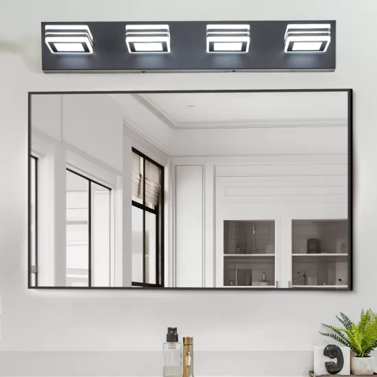 LED Modern Black Vanity Lights, 4-Lights Acrylic Matte Black Bathroom Vanity Lights Over Mirror LED Modern Black Vanity Lights, 4-Lights Acrylic Matte Black Bathroom Vanity Lights Over Mirror