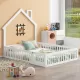 Wood Full Size House Platform Bed with Guardrail, White Wood Full Size House Platform Bed with Guardrail, White