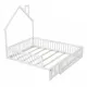 Wood Full Size House Platform Bed with Guardrail, White Wood Full Size House Platform Bed with Guardrail, White