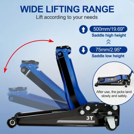 Floor Jack,3Ton/6600lbs Low Profile Floor Jack,dual Piston Quick Lift Pump,Lifting Range 75mm/2.95 Floor Jack,3Ton/6600lbs Low Profile Floor Jack,dual Piston Quick Lift Pump,Lifting Range 75mm/2.95