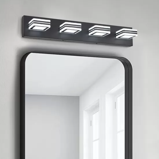 LED Modern Black Vanity Lights, 4-Lights Acrylic Matte Black Bathroom Vanity Lights Over Mirror LED Modern Black Vanity Lights, 4-Lights Acrylic Matte Black Bathroom Vanity Lights Over Mirror