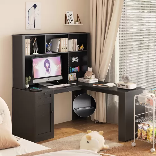 L Shaped Desk with Charger,Computer Desk with Drawers,Bookshelf & Hutchwith LED Light,Modern Corner Desk,Home Office Desk,L-Shaped Study Table Writing Desk,Corner Gaming Computer Desk with Storage L Shaped Desk with Charger,Computer Desk with Drawers,Bookshelf & Hutchwith LED Light,Modern Corner Desk,Home Office Desk,L-Shaped Study Table Writing Desk,Corner Gaming Computer Desk with Storage