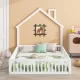 Wood Full Size House Platform Bed with Guardrail, White Wood Full Size House Platform Bed with Guardrail, White