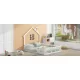 Wood Full Size House Platform Bed with Guardrail, White Wood Full Size House Platform Bed with Guardrail, White
