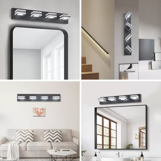 LED Modern Black Vanity Lights, 4-Lights Acrylic Matte Black Bathroom Vanity Lights Over Mirror LED Modern Black Vanity Lights, 4-Lights Acrylic Matte Black Bathroom Vanity Lights Over Mirror