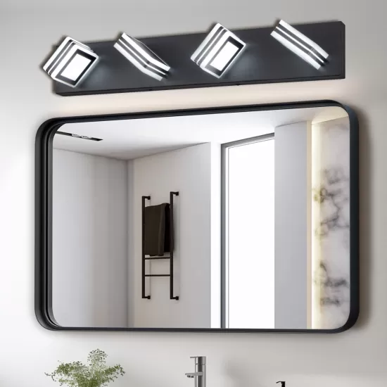 LED Modern Black Vanity Lights, 4-Lights Acrylic Matte Black Bathroom Vanity Lights Over Mirror LED Modern Black Vanity Lights, 4-Lights Acrylic Matte Black Bathroom Vanity Lights Over Mirror