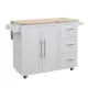 Kitchen Island with Spice Rack, Towel Rack and Extensible Solid Wood Table Top-White Kitchen Island with Spice Rack, Towel Rack and Extensible Solid Wood Table Top-White