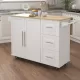Kitchen Island with Spice Rack, Towel Rack and Extensible Solid Wood Table Top-White Kitchen Island with Spice Rack, Towel Rack and Extensible Solid Wood Table Top-White