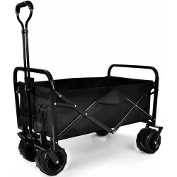 YSSOA Heavy Duty Folding Portable Cart Wagon with 7\'\' Widened All-Terrain Wheels Prevent to Sinking in The Sand, Adjustable Handles and Double Fabric for Shopping, Park, Beach, Camping, Black YSSOA Heavy Duty Folding Portable Cart Wagon with 7\'\' Widened All-Terrain Wheels Prevent to Sinking in The Sand, Adjustable Handles and Double Fabric for Shopping, Park, Beach, Camping, Black