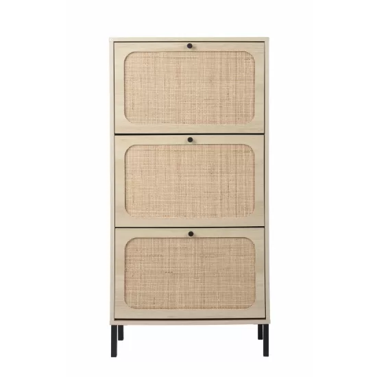 Natural Rattan 3 Door Shoe Rack, Freestanding Modern Shoe Storage Cabinet, for Entryway Natural Rattan 3 Door Shoe Rack, Freestanding Modern Shoe Storage Cabinet, for Entryway