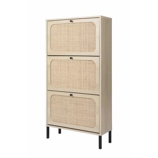 Natural Rattan 3 Door Shoe Rack, Freestanding Modern Shoe Storage Cabinet, for Entryway Natural Rattan 3 Door Shoe Rack, Freestanding Modern Shoe Storage Cabinet, for Entryway