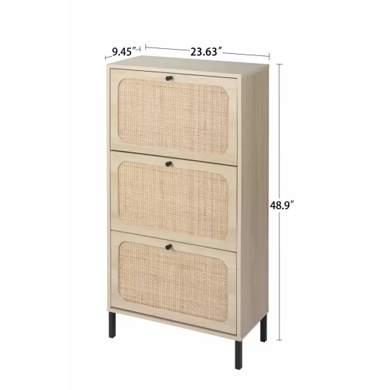 Natural Rattan 3 Door Shoe Rack, Freestanding Modern Shoe Storage Cabinet, for Entryway Natural Rattan 3 Door Shoe Rack, Freestanding Modern Shoe Storage Cabinet, for Entryway