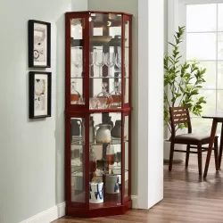 6 Shelf Corner Curio Display Cabinet with Lights, Mirrors and Adjustable Shelves, Cherry(E26 light bulb not included) 6 Shelf Corner Curio Display Cabinet with Lights, Mirrors and Adjustable Shelves, Cherry(E26 light bulb not included)