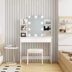 Makeup Vanity Desk With LED Lighted Mirror ,Dressing Table Set With 2 Large Drawers 10 LED Light ,White Color Makeup Vanity Desk With LED Lighted Mirror ,Dressing Table Set With 2 Large Drawers 10 LED Light ,White Color