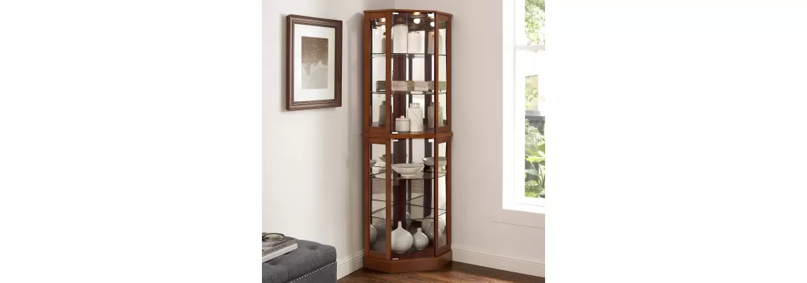 The Perfect Walnut Corner Curio Cabinet: 6-Shelf Display with Lights & Mirrors The Perfect Walnut Corner Curio Cabinet: 6-Shelf Display with Lights & Mirrors