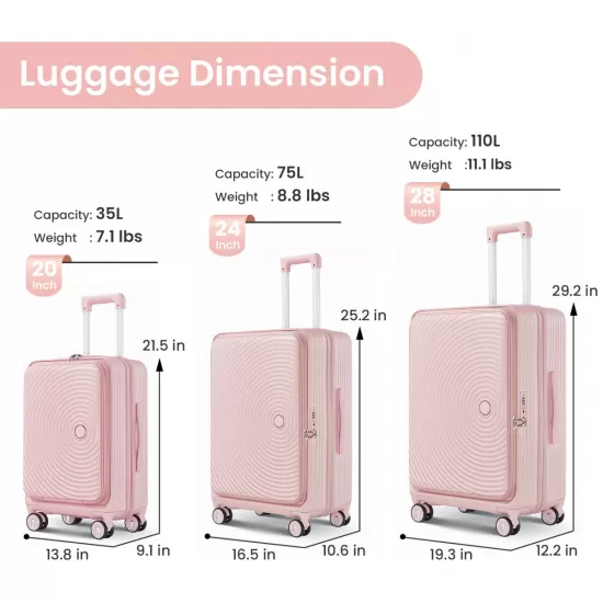 Luggage Sets 3 Piece(20/24/28), Expandable Carry On Luggage with TSA Lock Airline Approved, 100% PC Hard Shell and Lightweight Suitcase with Front Pocket and Spinner Wheels Luggage Sets 3 Piece(20/24/28), Expandable Carry On Luggage with TSA Lock Airline Approved, 100% PC Hard Shell and Lightweight Suitcase with Front Pocket and Spinner Wheels