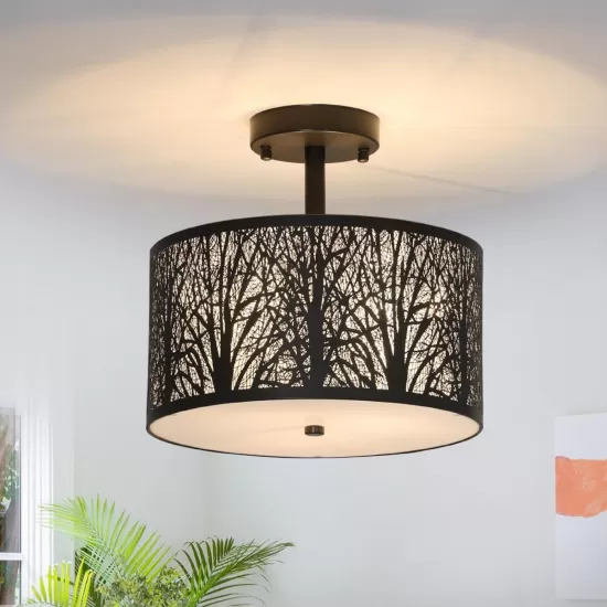 3-Light Drum Light with Etched Pattern Shade 3-Light Drum Light with Etched Pattern Shade