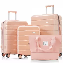 Luggage Sets 4 Piece, ABS Durable Suitcase with Travel Bag, ABS Hard Shell Luggage with Spinner Wheels, pink Luggage Sets 4 Piece, ABS Durable Suitcase with Travel Bag, ABS Hard Shell Luggage with Spinner Wheels, pink